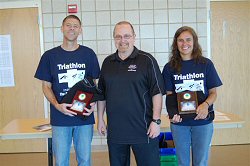 Jodi Staral and Bill Gilmore, winners of the 2010 RecPlex Indoor Triathlon Championship